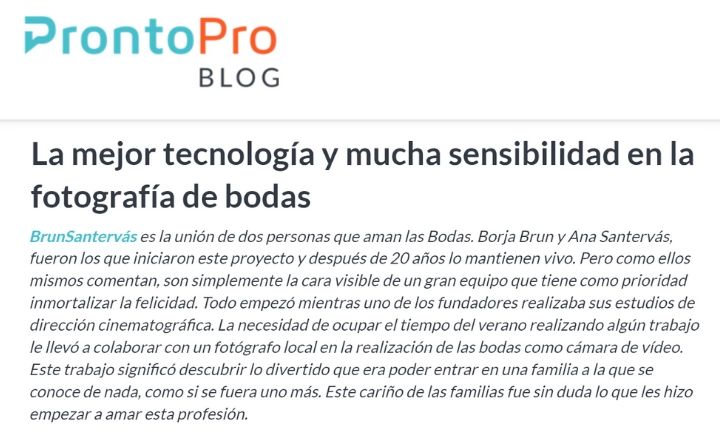 Entrevista a BrunSantervás Fotografía en ProntoPro